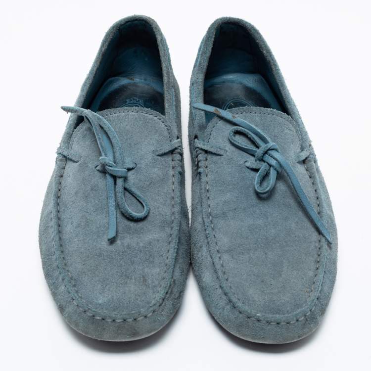 Pre Owned Tod's Light Blue Suede Bow Loafers Size 41