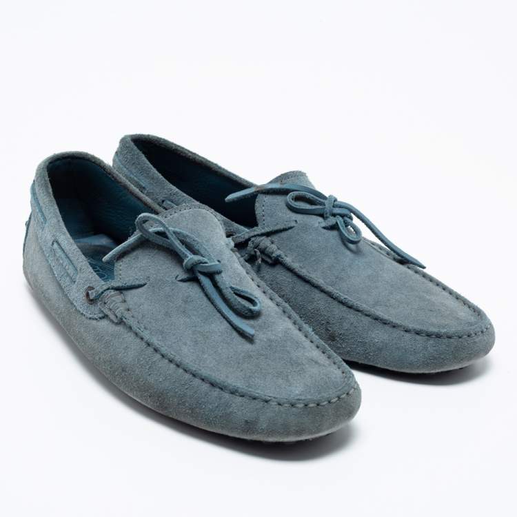 Pre Owned Tod's Light Blue Suede Bow Loafers Size 41