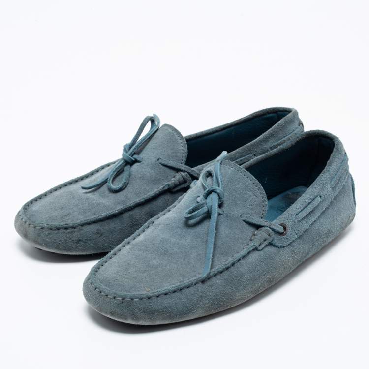 Pre Owned Tod's Light Blue Suede Bow Loafers Size 41
