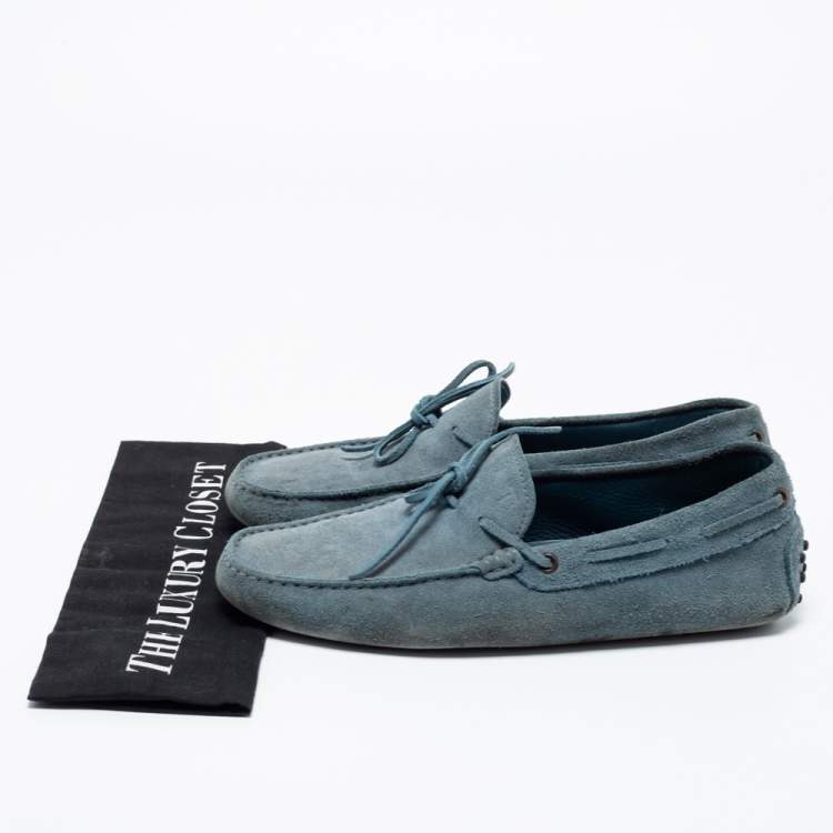 Pre Owned Tod's Light Blue Suede Bow Loafers Size 41