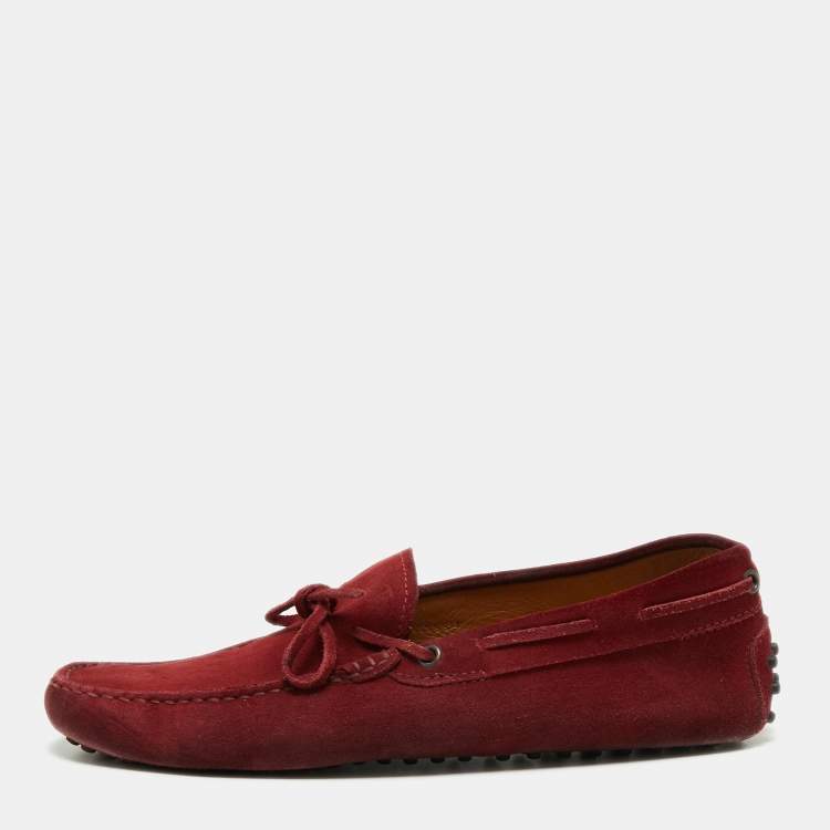 Pre Owned Tod's Burgundy Suede Bow Driver Loafers Size 42