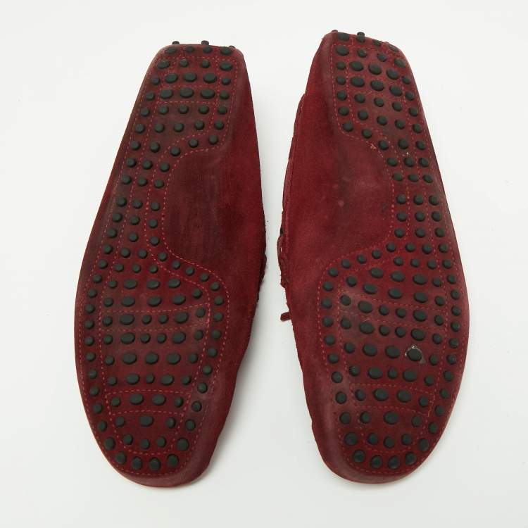 Pre Owned Tod's Burgundy Suede Bow Driver Loafers Size 42