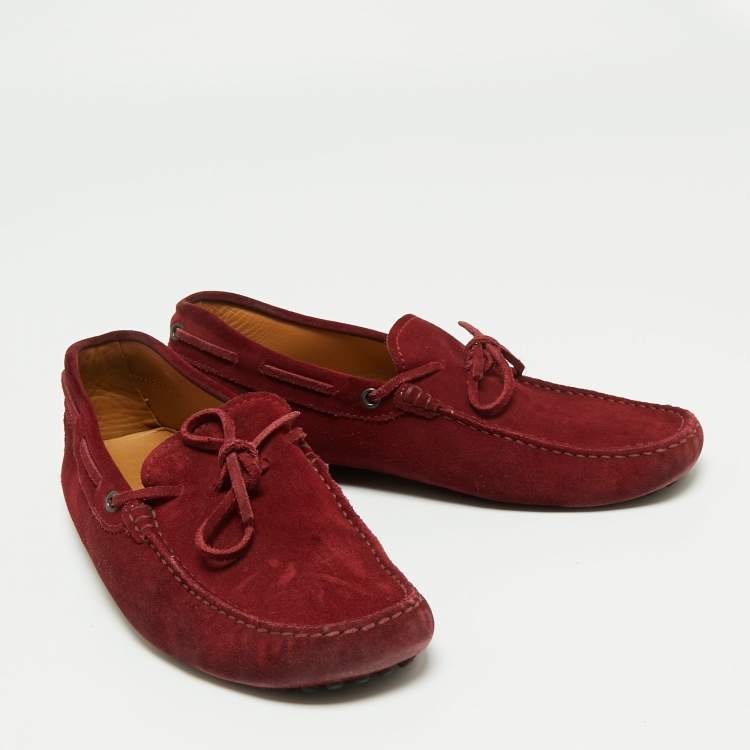 Pre Owned Tod's Burgundy Suede Bow Driver Loafers Size 42