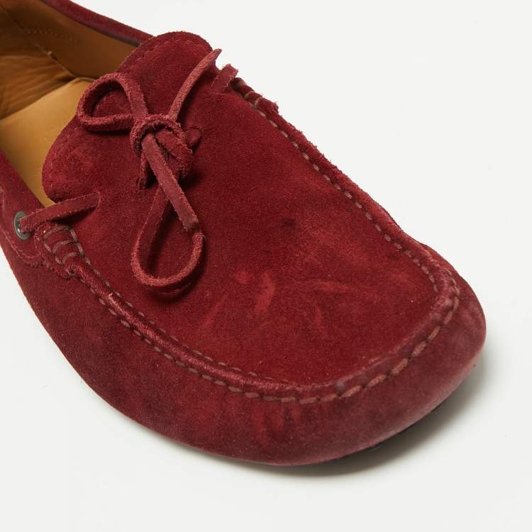 Pre Owned Tod's Burgundy Suede Bow Driver Loafers Size 42