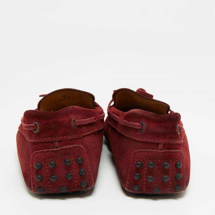 Pre Owned Tod's Burgundy Suede Bow Driver Loafers Size 42