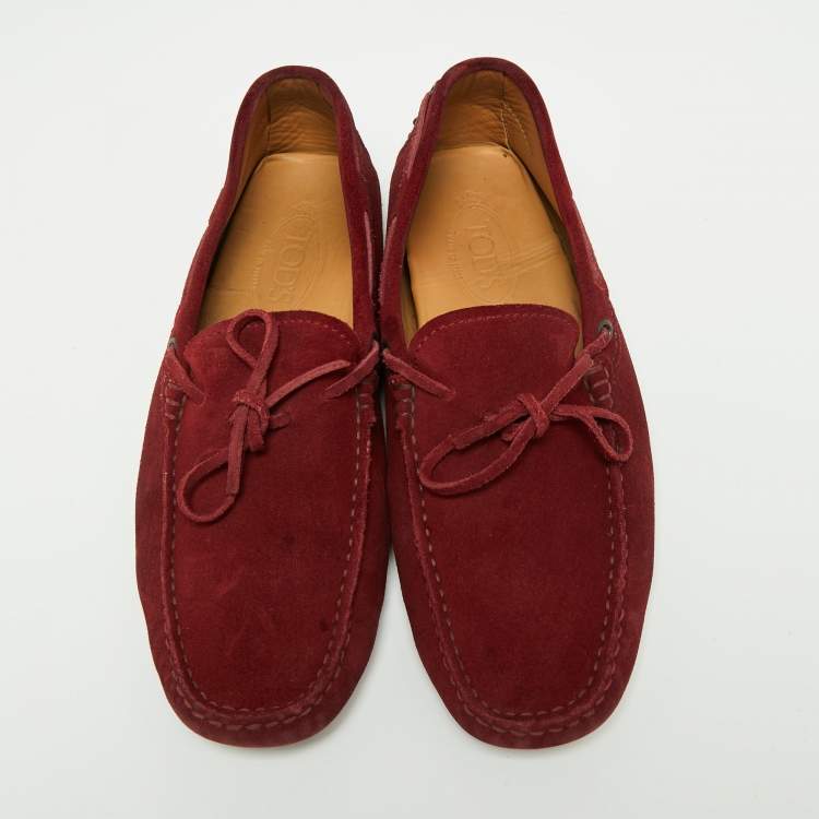 Pre Owned Tod's Burgundy Suede Bow Driver Loafers Size 42