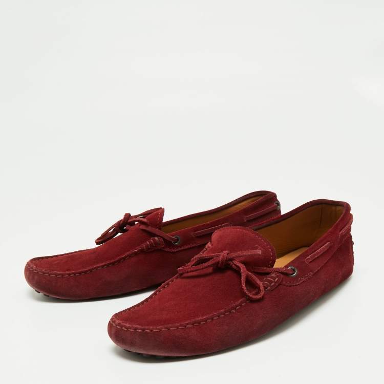 Pre Owned Tod's Burgundy Suede Bow Driver Loafers Size 42