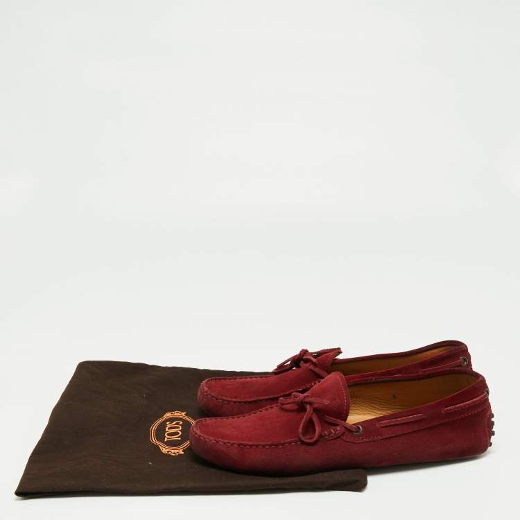 Pre Owned Tod's Burgundy Suede Bow Driver Loafers Size 42