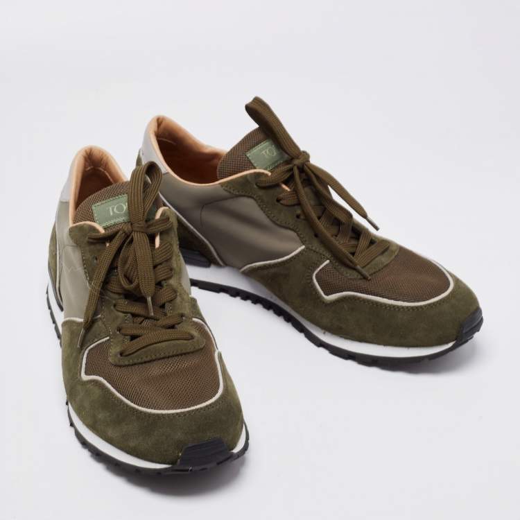 Pre Owned Tod's Green Suede And Mesh Lace Up Sneakers Size 43