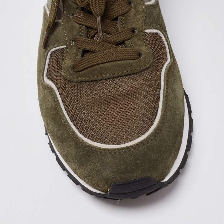Pre Owned Tod's Green Suede And Mesh Lace Up Sneakers Size 43