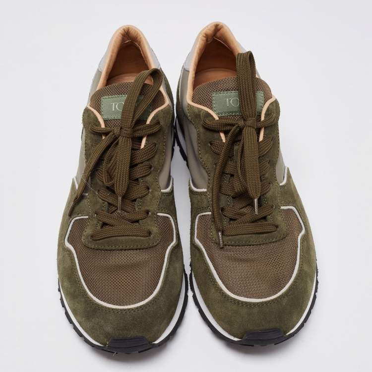 Pre Owned Tod's Green Suede And Mesh Lace Up Sneakers Size 43