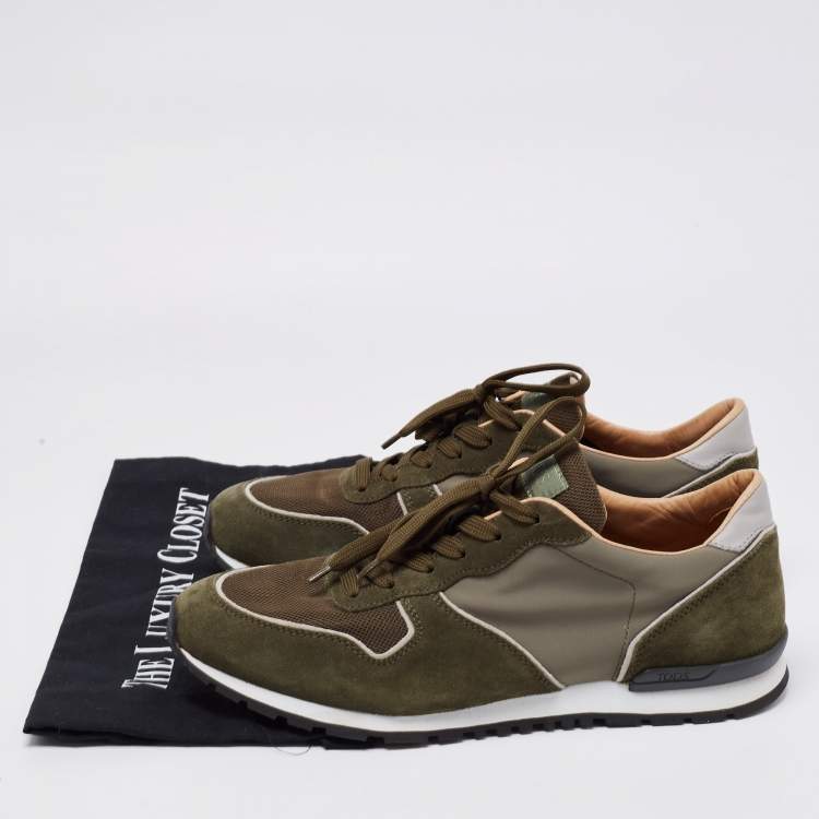 Pre Owned Tod's Green Suede And Mesh Lace Up Sneakers Size 43