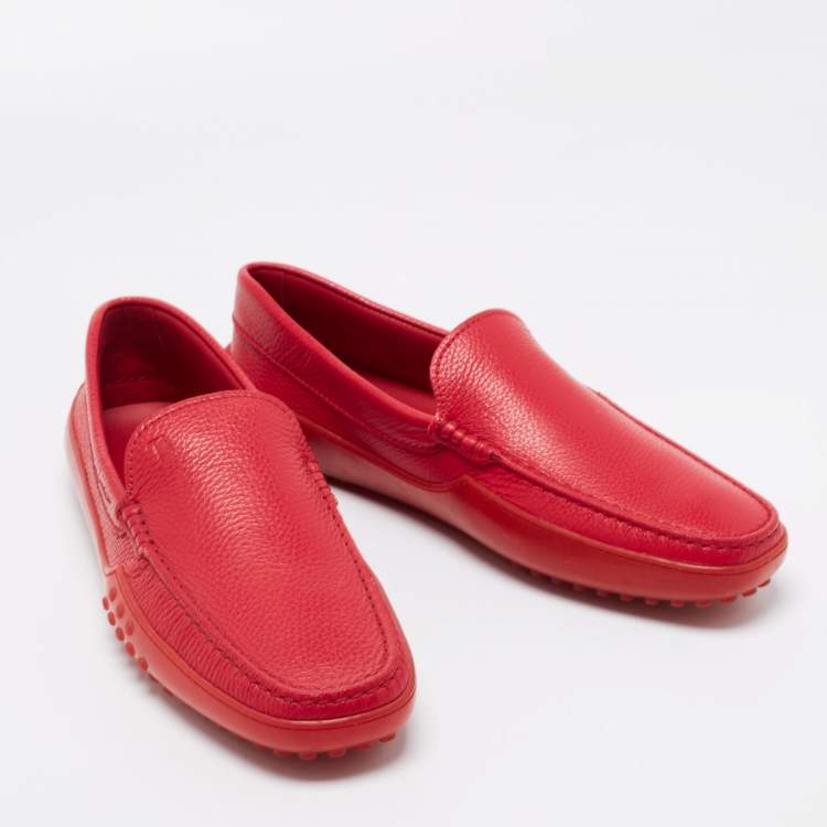 Pre Owned Tod's Red Leather Gommino Driving Loafers Size 44.5