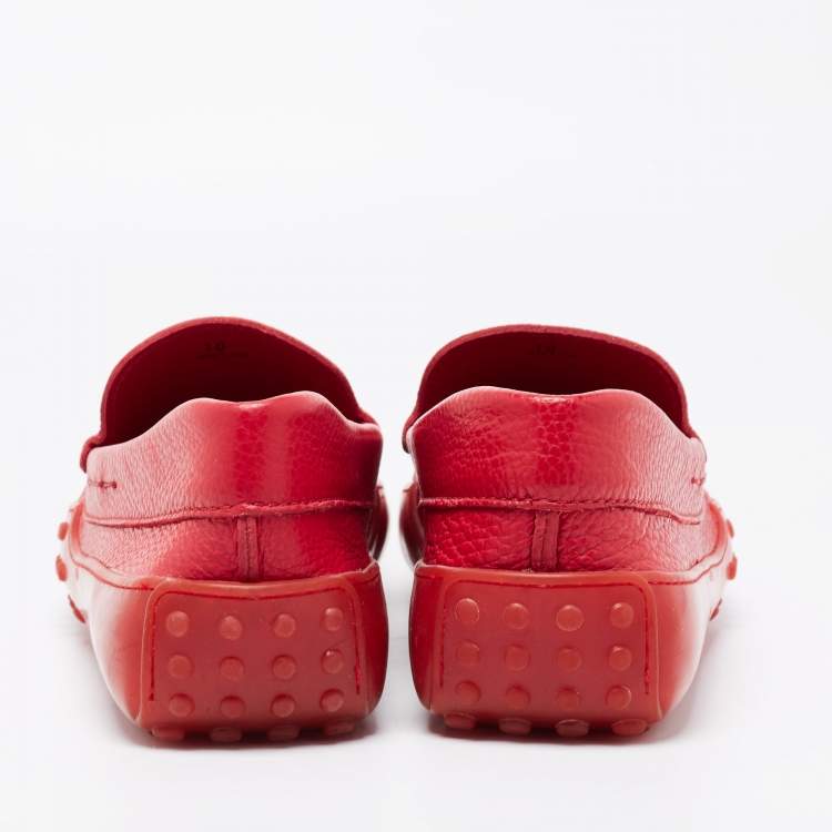 Pre Owned Tod's Red Leather Gommino Driving Loafers Size 44.5
