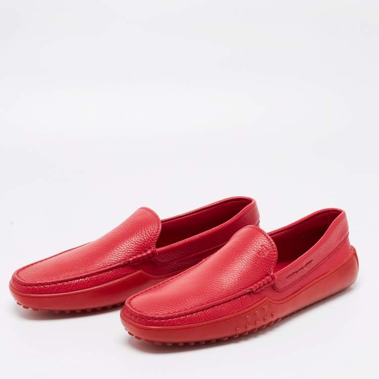 Pre Owned Tod's Red Leather Gommino Driving Loafers Size 44.5
