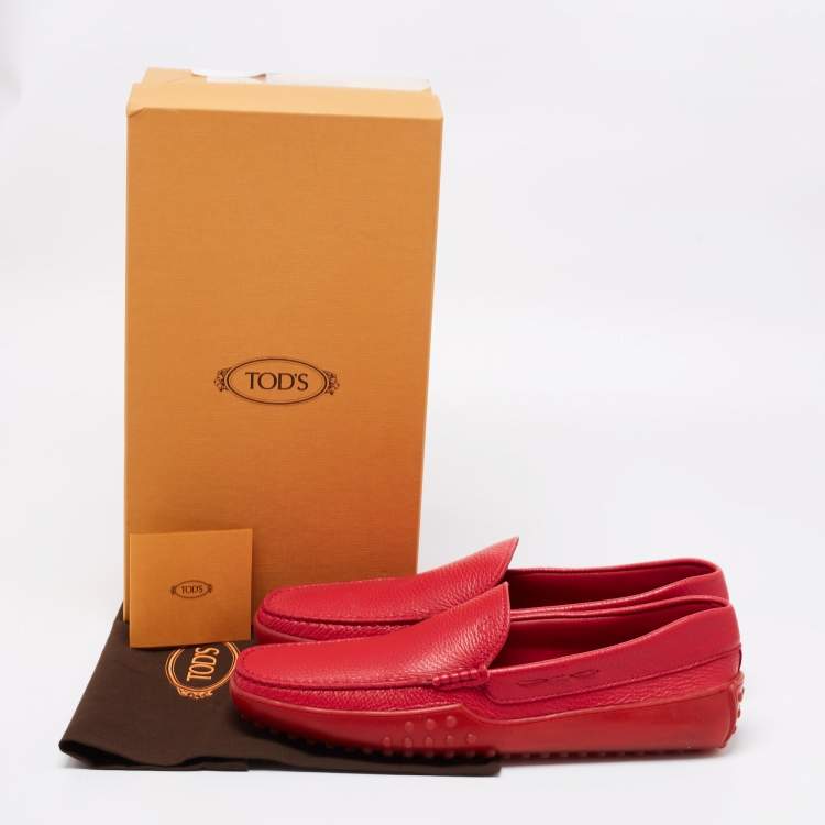 Pre Owned Tod's Red Leather Gommino Driving Loafers Size 44.5