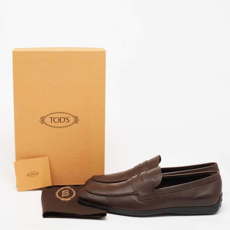 مملوكة مسبقًا Tod's Dark Brown Leather Slip On Driving Loafers Size 46.5