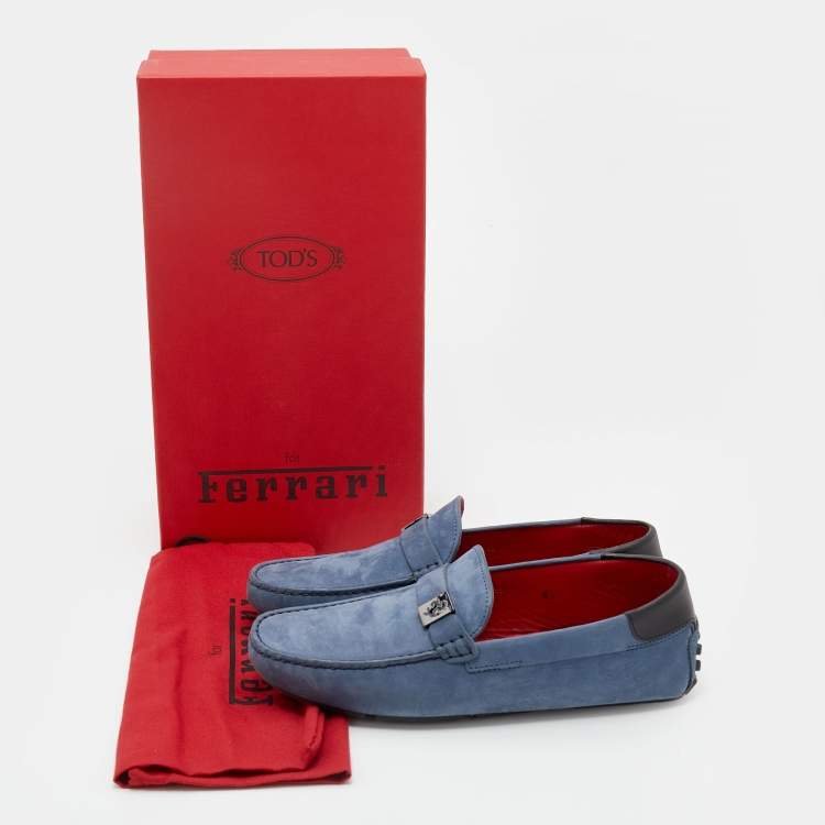 Pre Owned Tod's for Ferrari Blue Suede Slip on Loafers Size 40