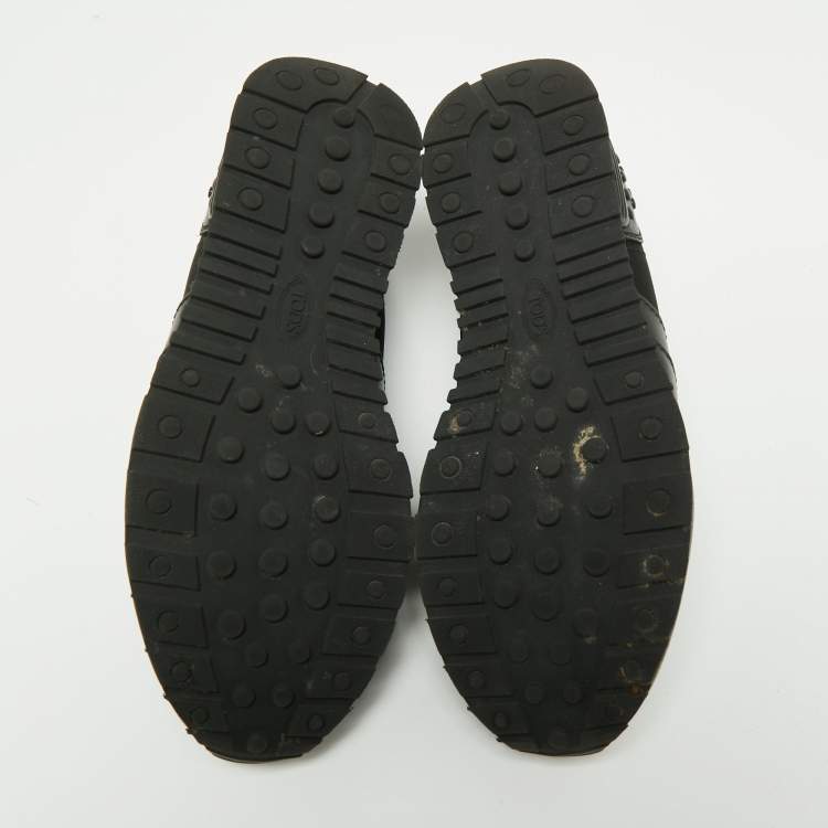 Pre Owned Tod's Black Leather, Nylon and Mesh Low-Top Sneakers Size 41.5