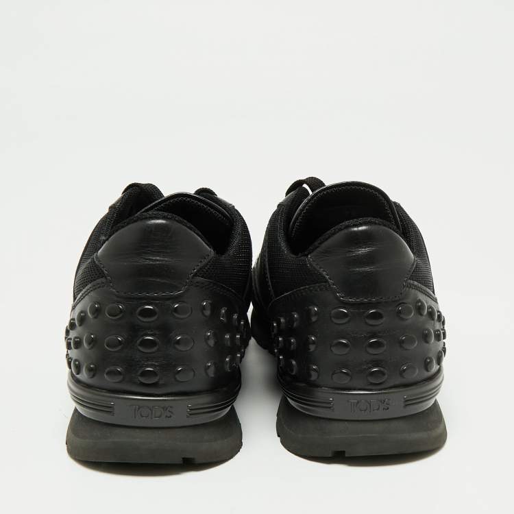 Pre Owned Tod's Black Leather, Nylon and Mesh Low-Top Sneakers Size 41.5