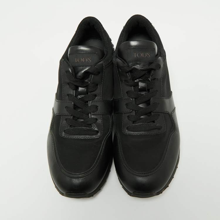 Pre Owned Tod's Black Leather, Nylon and Mesh Low-Top Sneakers Size 41.5