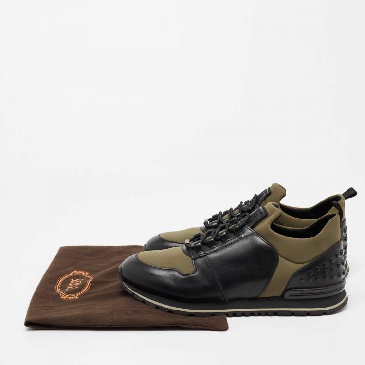Pre Owned Tod's Black/Army Green Leather and Nylon Lace Sneakers Size 40
