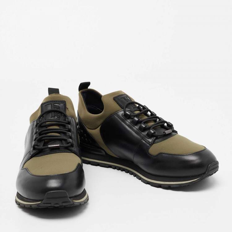 Pre Owned Tod's Black/Army Green Leather and Nylon Lace Sneakers Size 40