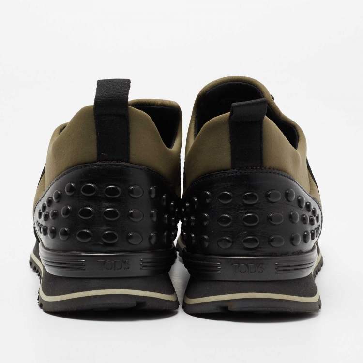Pre Owned Tod's Black/Army Green Leather and Nylon Lace Sneakers Size 40