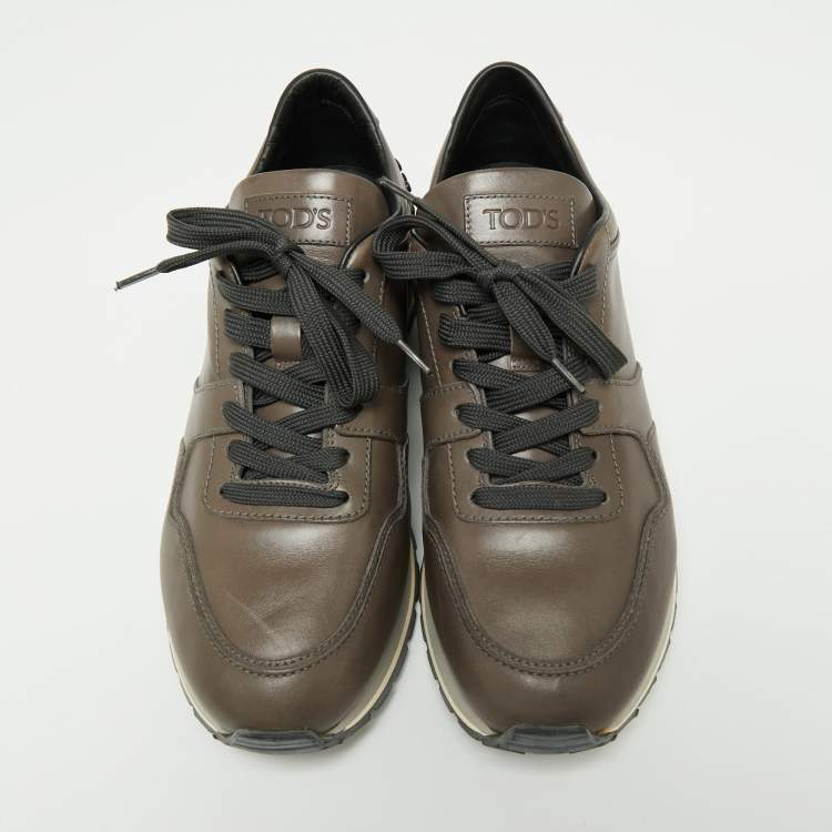 Pre Owned Tod's Grey Leather Low Top Sneakers Size 42