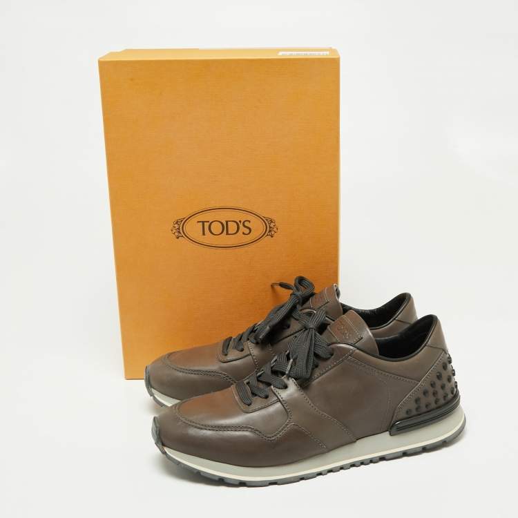 Pre Owned Tod's Grey Leather Low Top Sneakers Size 42
