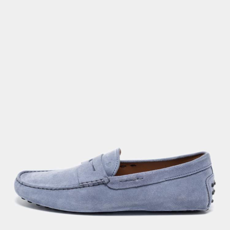Pre Owned Tod's Blue Suede Penny Slip On Loafers Size 42