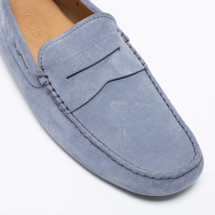 Pre Owned Tod's Blue Suede Penny Slip On Loafers Size 42