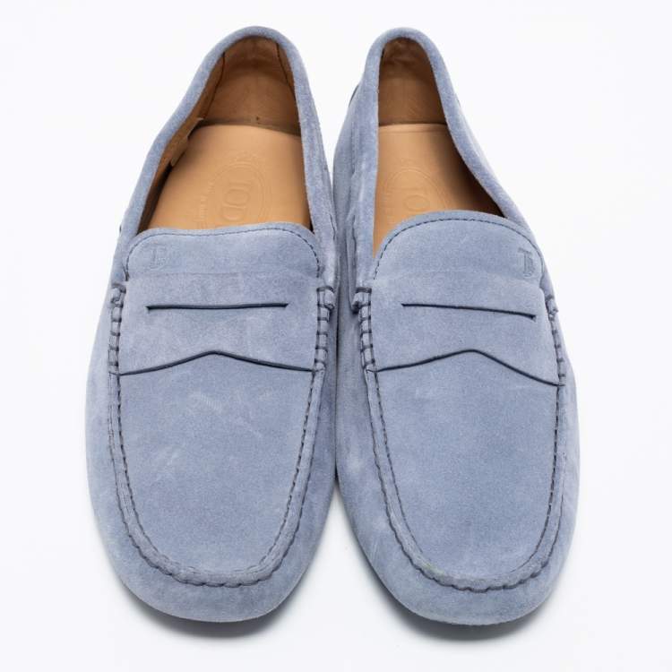 Pre Owned Tod's Blue Suede Penny Slip On Loafers Size 42
