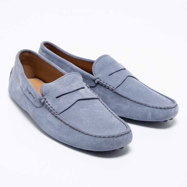 Pre Owned Tod's Blue Suede Penny Slip On Loafers Size 42