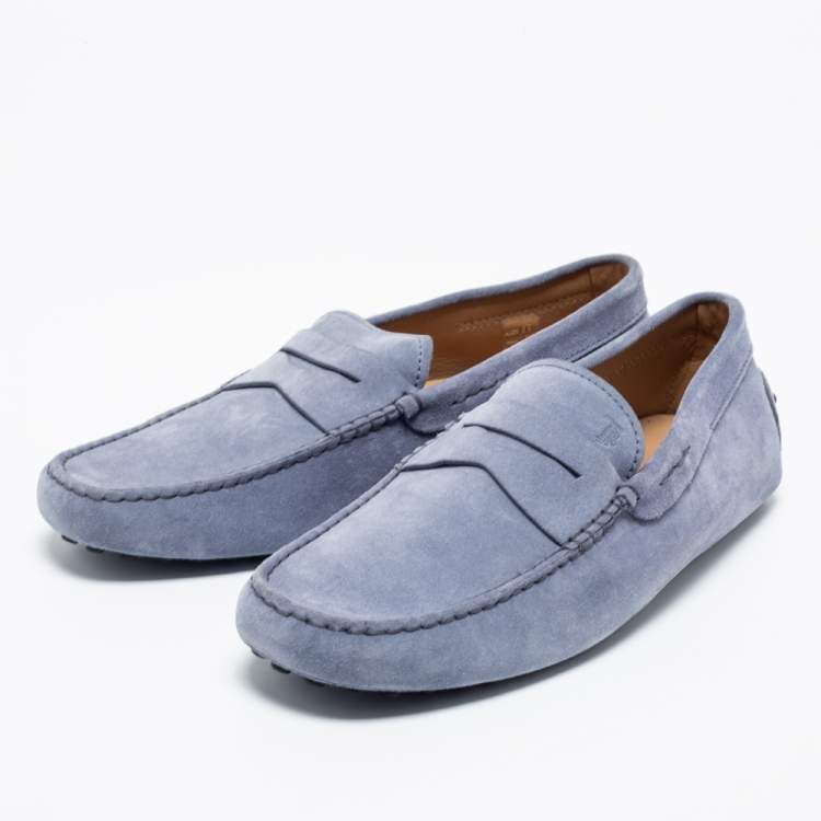 Pre Owned Tod's Blue Suede Penny Slip On Loafers Size 42