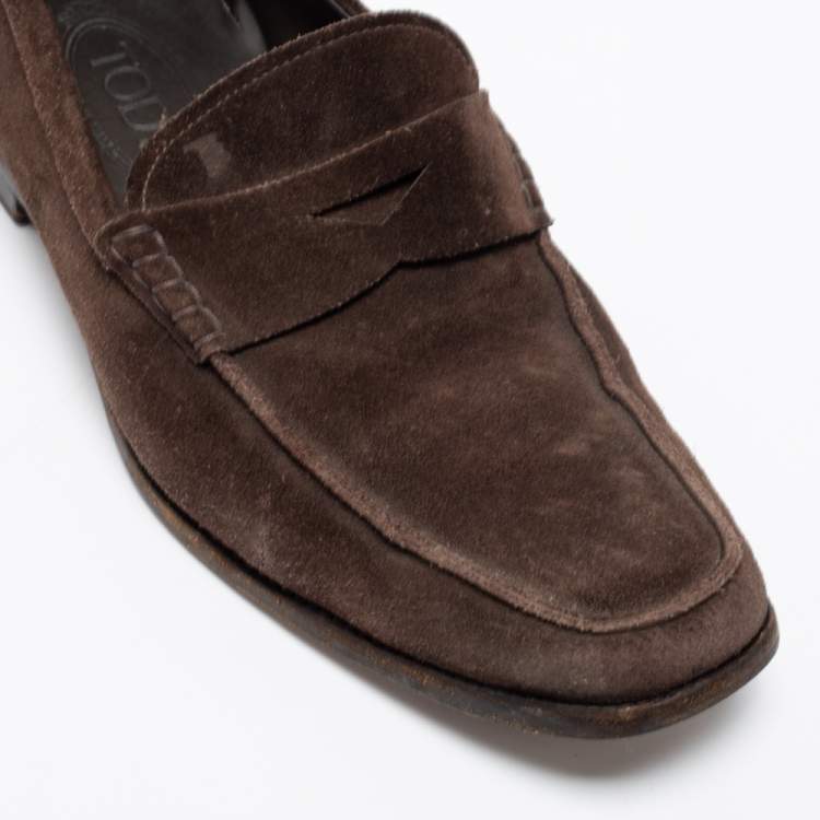 Pre Owned Tod's Brown Suede Gommino Slip On Loafers Size 41.5 