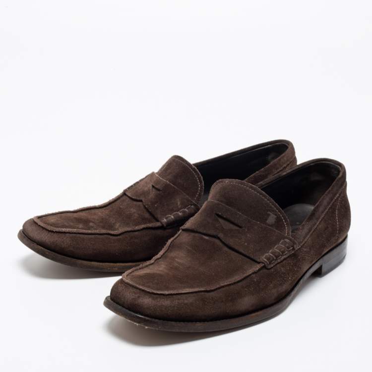Pre Owned Tod's Brown Suede Gommino Slip On Loafers Size 41.5 