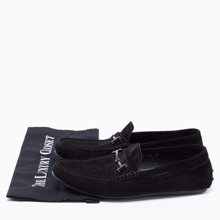Pre Owned Tod's Black Suede Double T Slip On Loafers Size 42.5