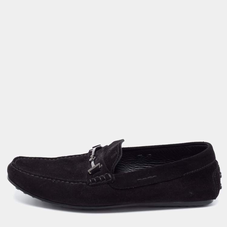 Pre Owned Tod's Black Suede Double T Slip On Loafers Size 42.5