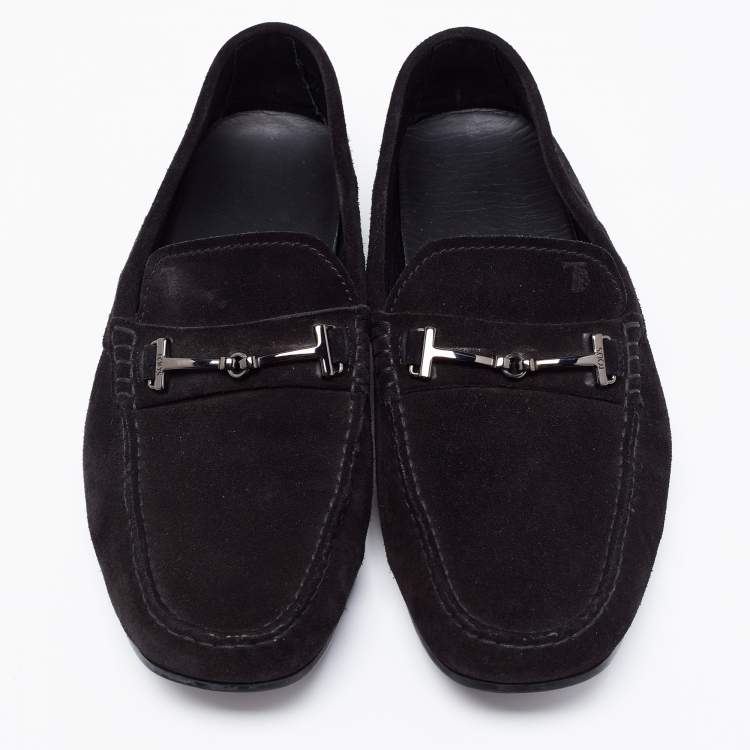 Pre Owned Tod's Black Suede Double T Slip On Loafers Size 42.5