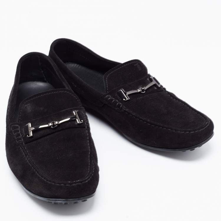 Pre Owned Tod's Black Suede Double T Slip On Loafers Size 42.5