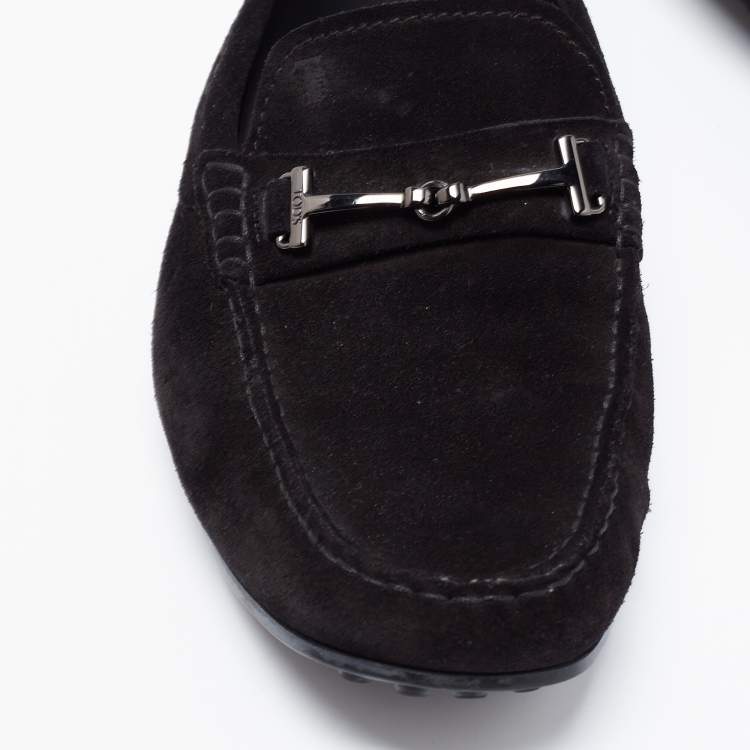 Pre Owned Tod's Black Suede Double T Slip On Loafers Size 42.5