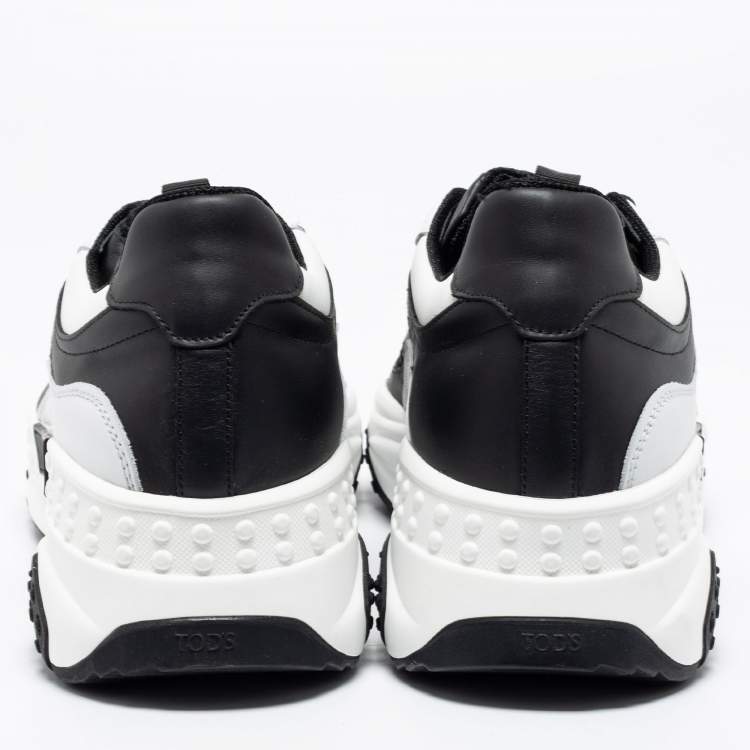Pre Owned Tod's Black/White Leather And Mesh Active Sporty Sneakers Size 44