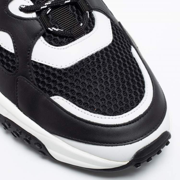 Pre Owned Tod's Black/White Leather And Mesh Active Sporty Sneakers Size 44