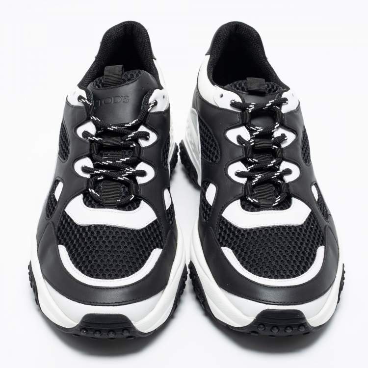 Pre Owned Tod's Black/White Leather And Mesh Active Sporty Sneakers Size 44