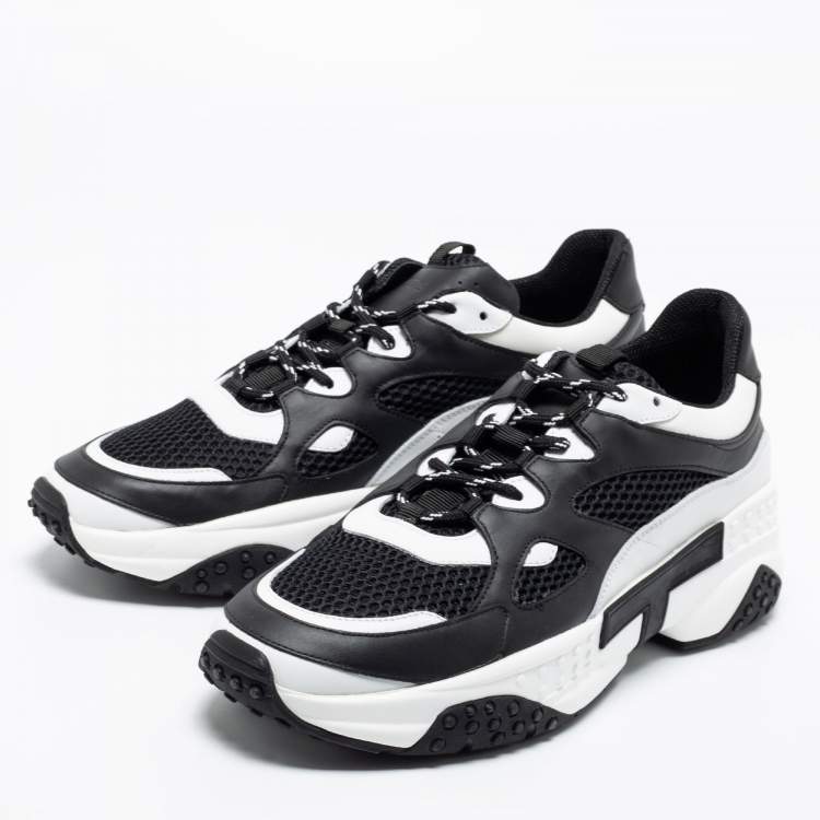 Pre Owned Tod's Black/White Leather And Mesh Active Sporty Sneakers Size 44