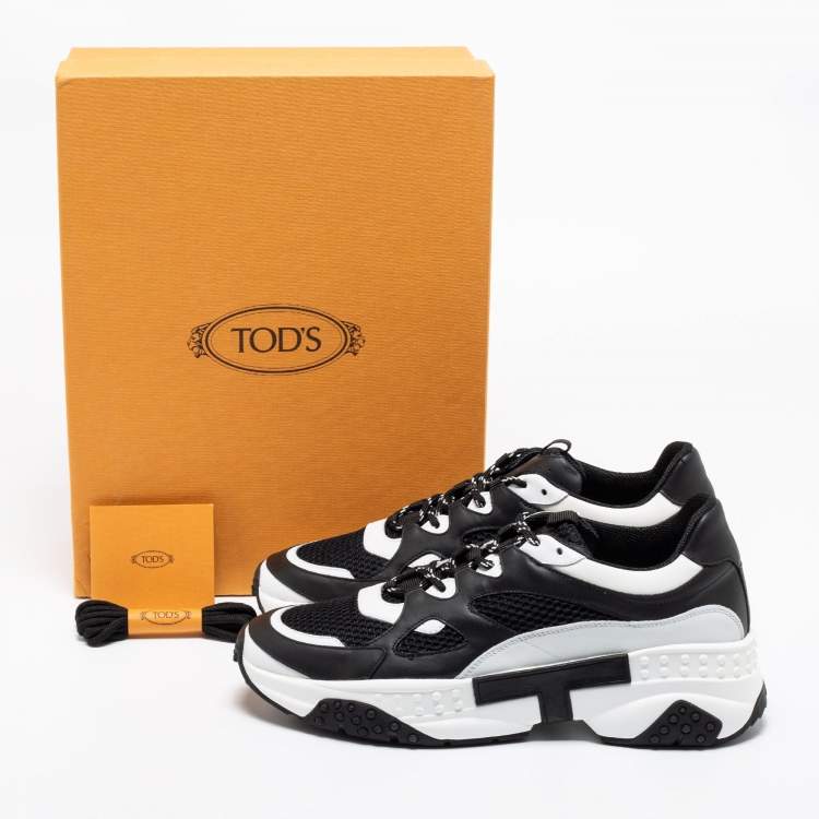 Pre Owned Tod's Black/White Leather And Mesh Active Sporty Sneakers Size 44