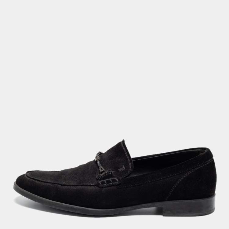 Pre Owned Tod's Black Suede Buckle Slip-On Loafers Size 43