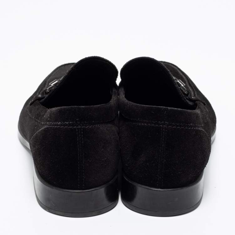 Pre Owned Tod's Black Suede Buckle Slip-On Loafers Size 43