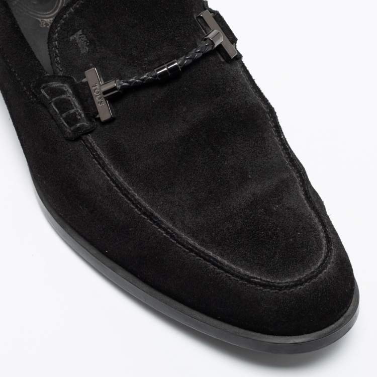 Pre Owned Tod's Black Suede Buckle Slip-On Loafers Size 43